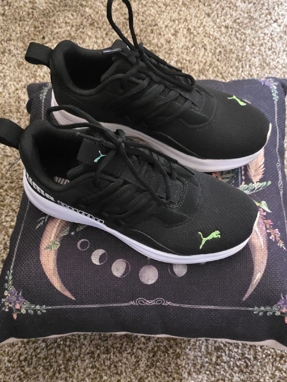 Puma Black Sneakers with Neon Green Puma Logo